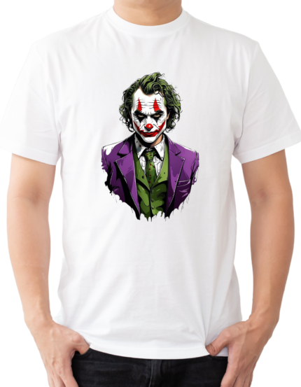 Graphic Print T-Shirt, White Half Sleeve, Clown Character Design