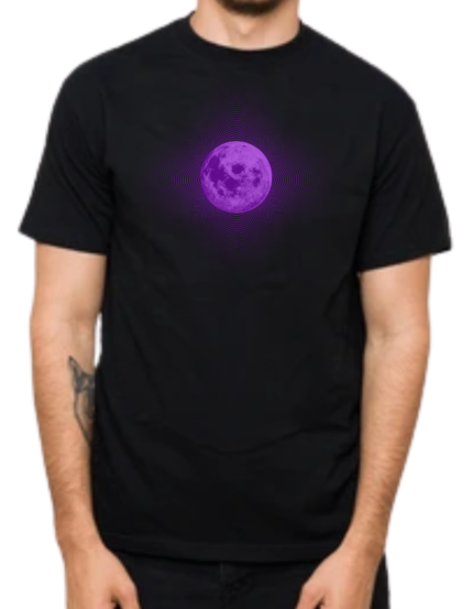 Purple Moon Graphic Black T-Shirt, Trendy Design, Half Sleeve