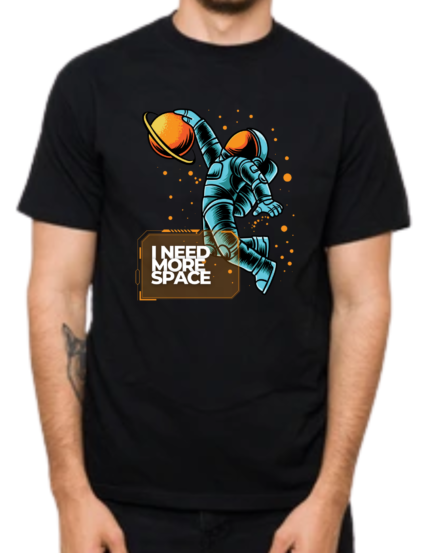 I Need More Space Astronaut Graphic T-Shirt, Black, Half Sleeve