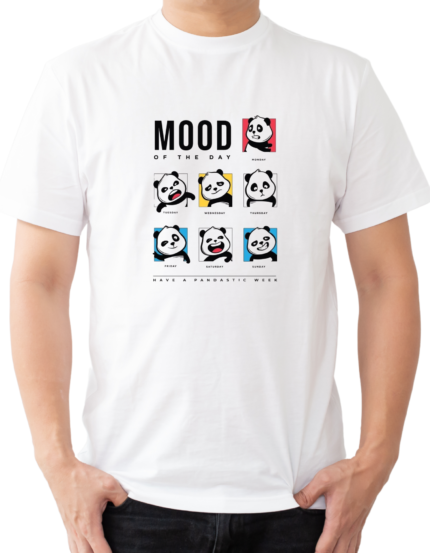 Mood of The Day Panda Graphic T-Shirt, White, Half Sleeve