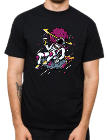 Space Astronaut Graphic T-Shirt, Black, Half Sleeve, Cotton