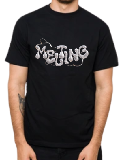 Melting Graphic Print T-Shirt, Black, Half Sleeve, Cotton