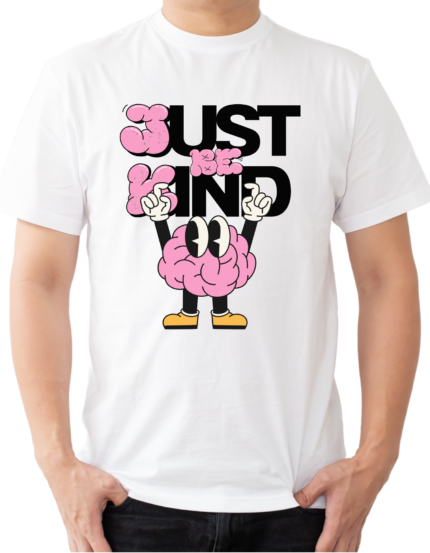 Just Be Kind Graphic T-Shirt, White Cotton, Half Sleeve